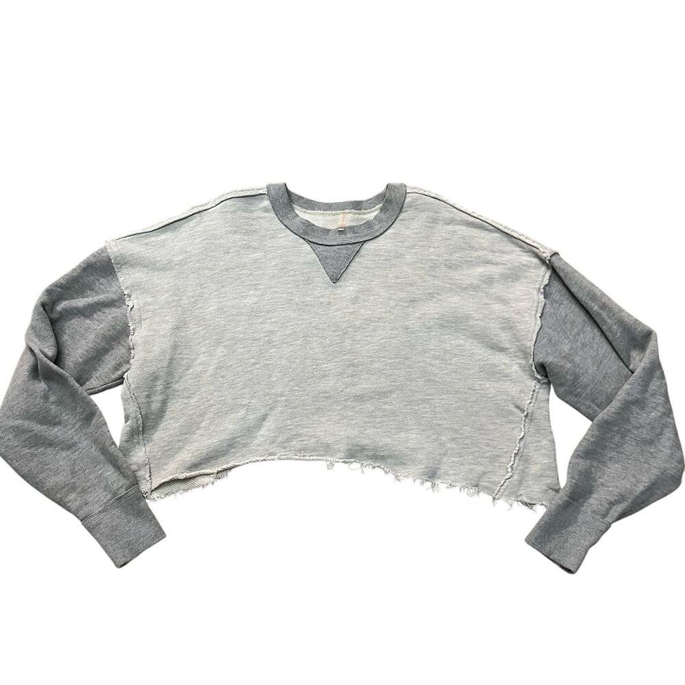 Free People Movement Cutoff Sweatshirt Small Frayed Loose Fit Crew Neck READ